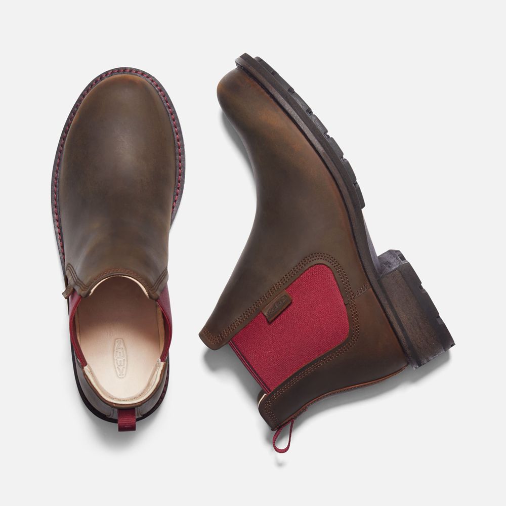 Bottes Chelsea Keen Femme Marron/Rouge | Oregon City | VLRHT-9307